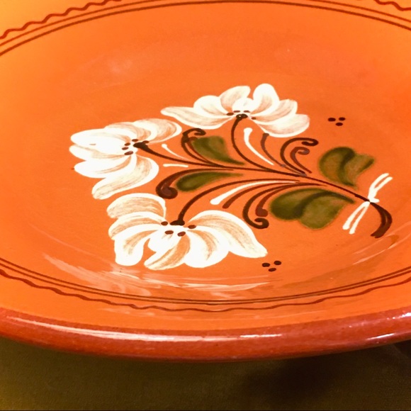 REDWARE GLAZED FOLKART TERRACOTTA BOWL WALL PLATE - Picture 6 of 9